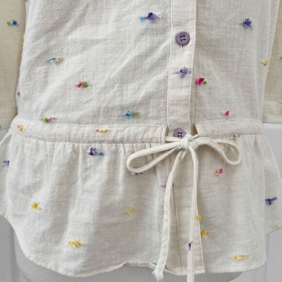 Poeta Womens Multicolored Thread Flecks Embroidered Ruffle Linen Blouse Size XS - Picture 3 of 7